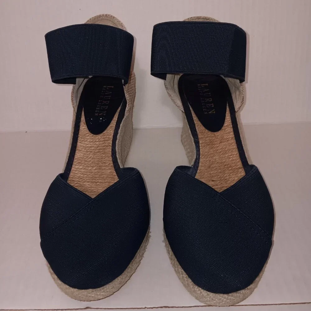 Lauren Ralph Lauren-Black Espadrille Wedge Sandals
